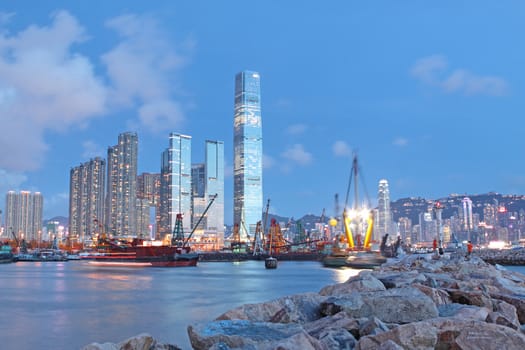 hongkong night and modern buildings
