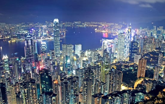 hongkong night and modern buildings