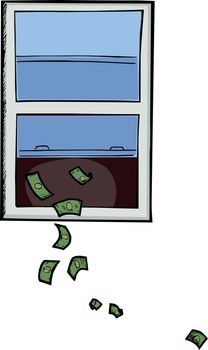 Illustration about wasting or throwing money out the window