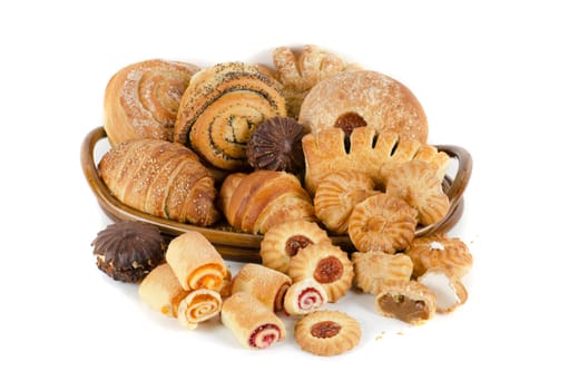 Bakery foodstuffs set on a white background