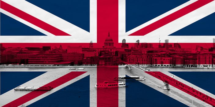 London skyline over the Union Jack British flag illustration