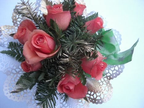 arrangement of roses for valentine day, nosegay biedermeier style