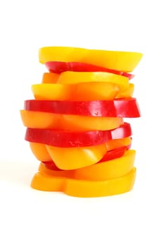 Pieces of red and yellow pepper