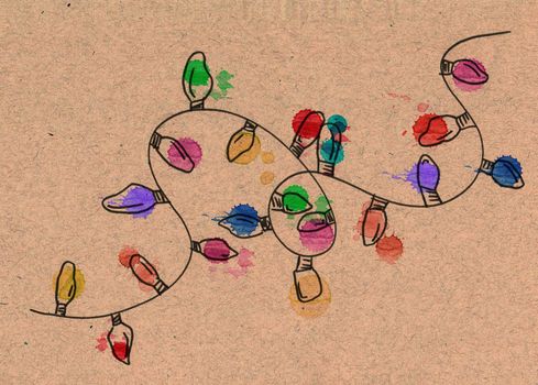 Hand drawn water color christmas x mas light