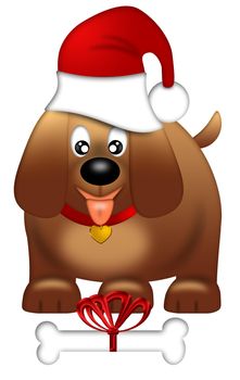 Cute Puppy Dog with Santa Hat and Bone Isolated on White Background Illustration