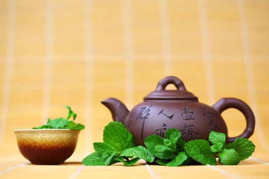 mint tea on china background