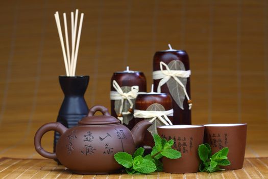 mint tea on china background