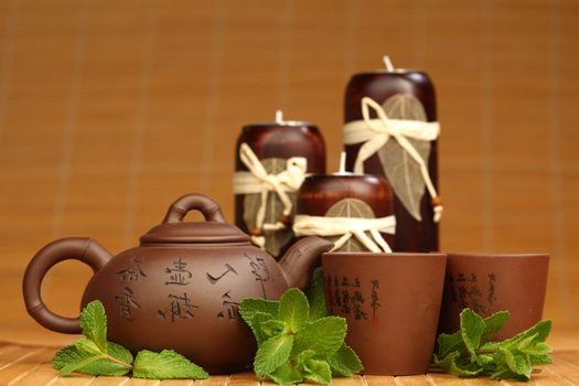mint tea on china background