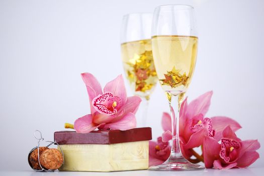 holyday card champagne and orchid