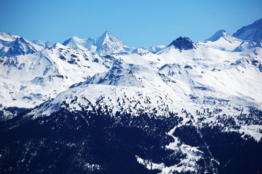 top of mountains sun in blue sky