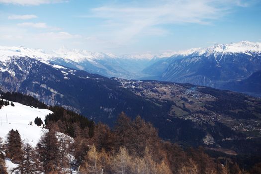 top of mountains in blue sky