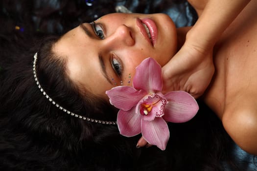 orchid woman flower in hairs