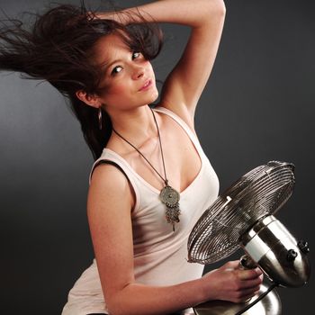 girl with fan studio portrait