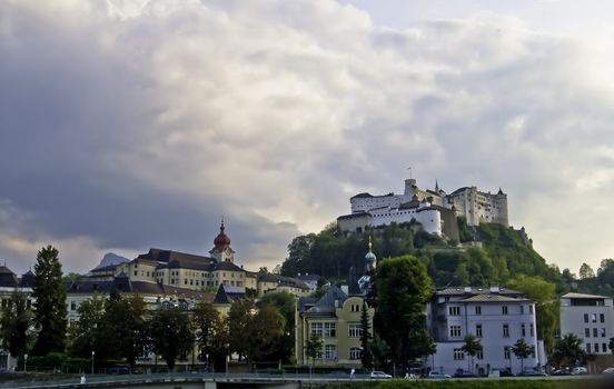 View of historic Salzburg with the castle on the hill