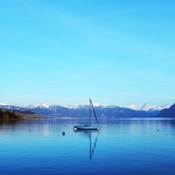 lake of geneva landscape on sunrise