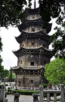 Traditional style Chinese pagoda in a small city