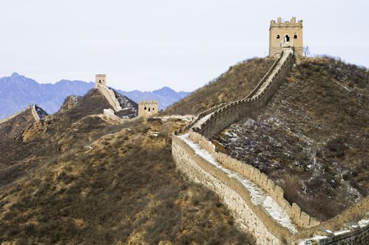 A empty section of the great wall of China in Winter