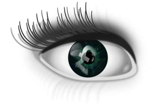 Illustration depicting a Pound Sign reflecting onto the iris of a human eye.