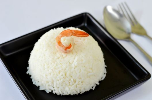 a delicious  prawn on steamed rice , waiting food