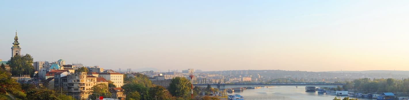 Panorama of Beograd at sunset. Serbia