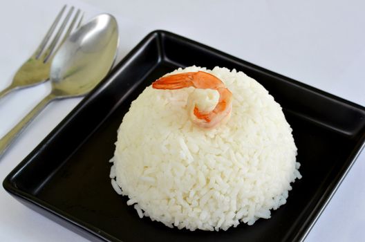 a delicious  prawn on steamed rice , waiting food