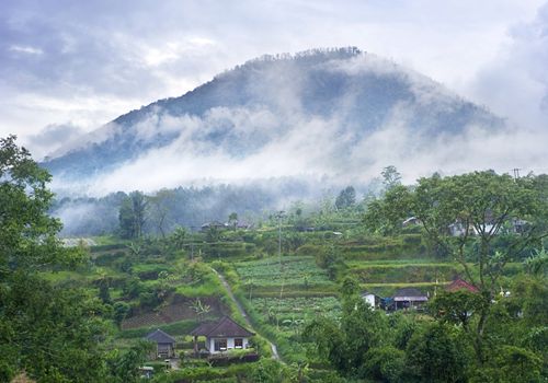 Landscape with traditional Indonesian mountain village. East Java, Indonesia