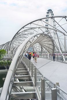 Singapore ,Republic of Singapore - May 2, 2011: The Helix Bridge , previously known as the Double Helix Bridge , is a pedestrian bridge linking Marina Centre with Marina South in the Marina Bay area in Singapore