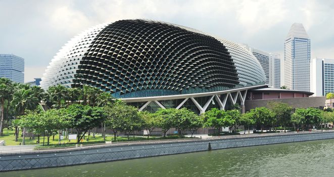 Esplanade Theatres on the Bay, on the waterfront of Singapores bay, purpose built as a concert hall and theatre for the performing arts