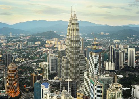Panorama of Kuala Lumpur from KL Tower at sunset. Malaysia