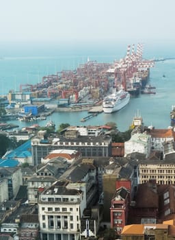 View on Colombo harbor from WTC Colombo. Sri Lanka