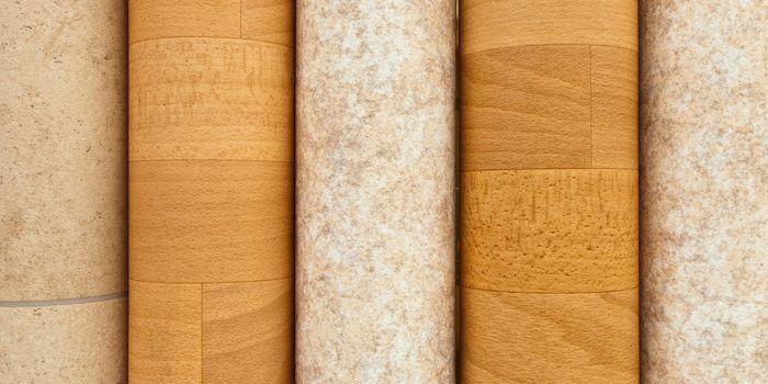 Rolls of vinyl laminated flooring close up