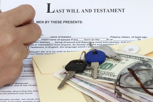 Last Will and Testament with a Glasses, document and pen