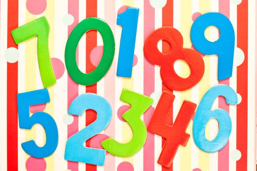 Colourful numbers on a stripy background