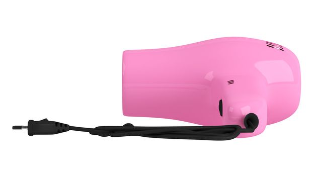 Pink hair dryer isolated on white background