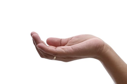 Empty woman hand isolated on white background 