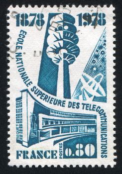 FRANCE - CIRCA 1978: stamp printed by France, shows Communication school and tower, circa 1978