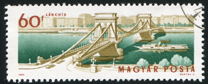 HUNGARY - CIRCA 1964: stamp printed by Hungary, shows Chain Bridge, circa 1964