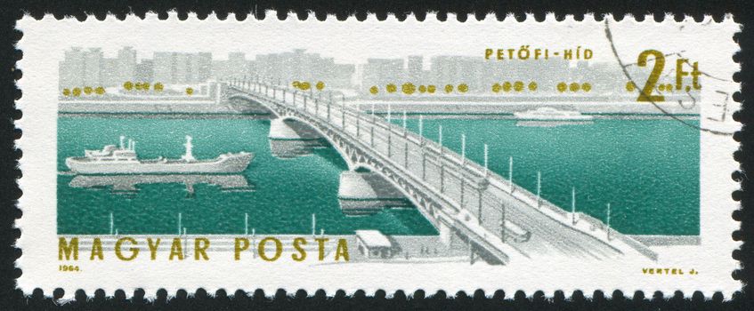 HUNGARY - CIRCA 1964: stamp printed by Hungary, shows Petofi Bridge, circa 1964