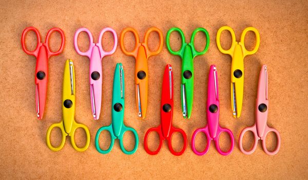 Collection of coorful children's plastic scissors