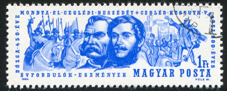 HUNGARY - CIRCA 1964: stamp printed by Hungary, shows Lajos Kossuth and Gyorgy Dozsa, circa 1964