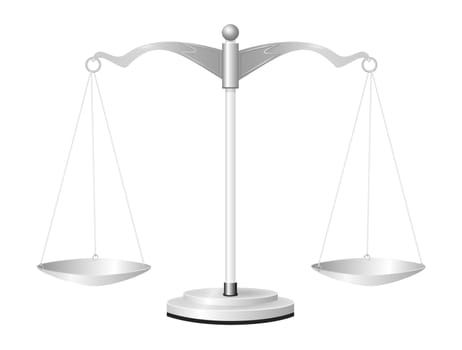Illustration depicting a classic set of scales arranged over white.