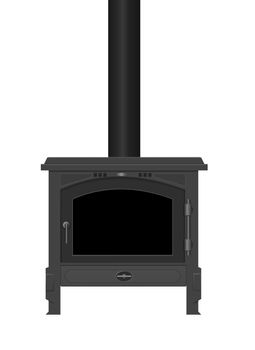 Illustration of a typical interior iron wood burning stove with white background.