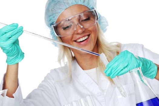 Woman  conducting a chemical experiment