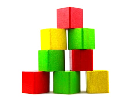 Wooden building blocks isolated on white background