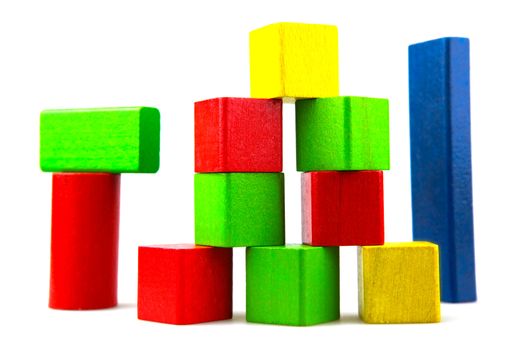 Wooden building blocks isolated on white background