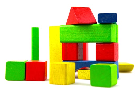 Wooden building blocks isolated on white background