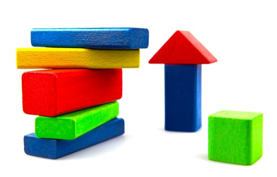 Wooden building blocks isolated on white background