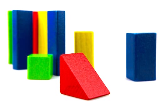 Wooden building blocks isolated on white background