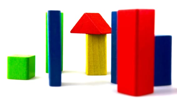 Wooden building blocks isolated on white background