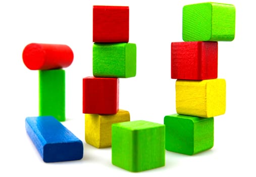 Wooden building blocks isolated on white background
